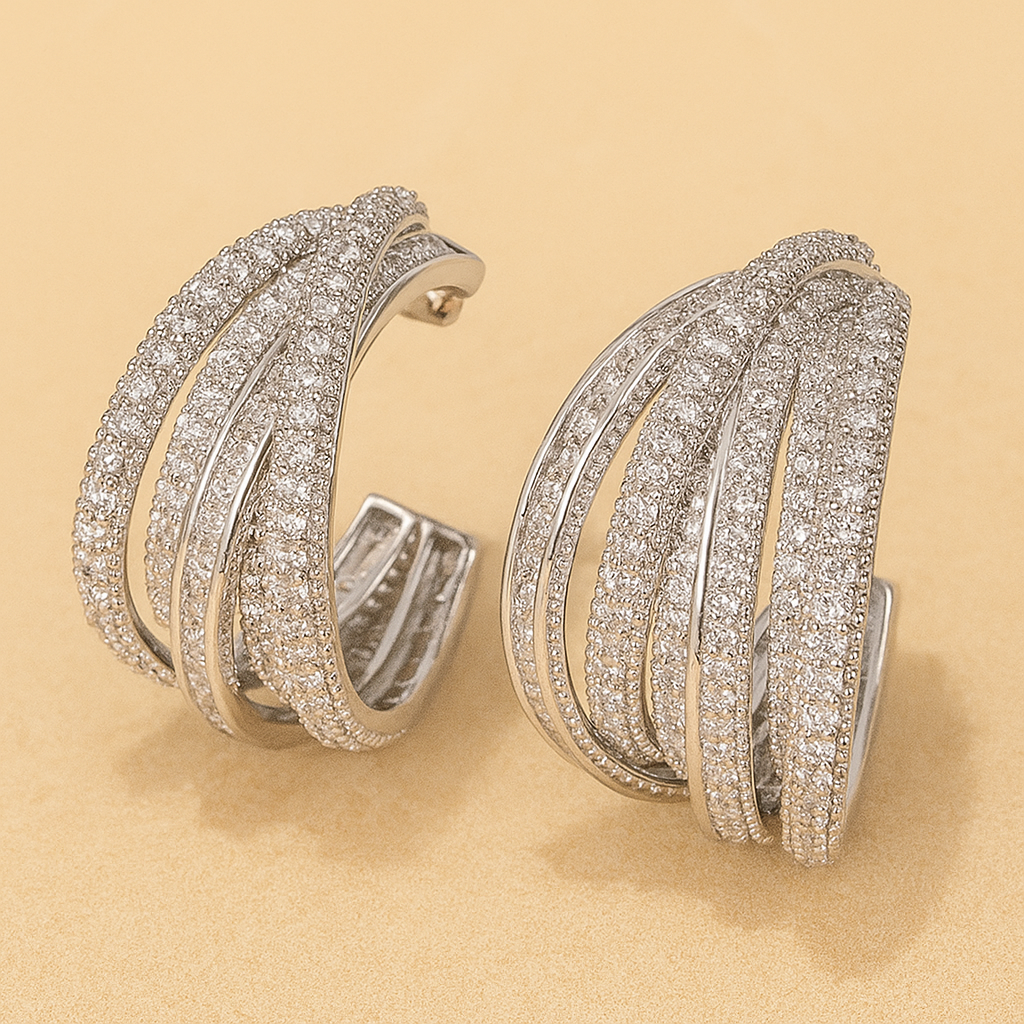 Elegant Braided C-Hoop Earrings - Synthetic Zirconia Luxe