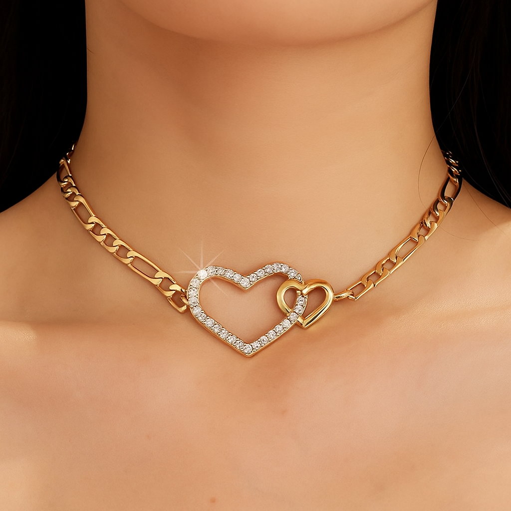 Trendy Double Heart Necklace | Gold Plated for Women