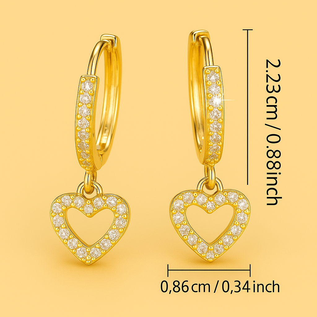 18K gold plated heart drop hoop earrings