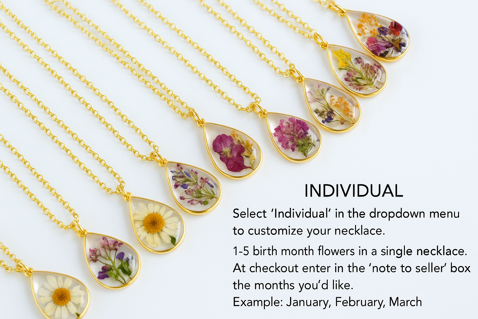 Birth flower necklace - dried flower resin jewelry