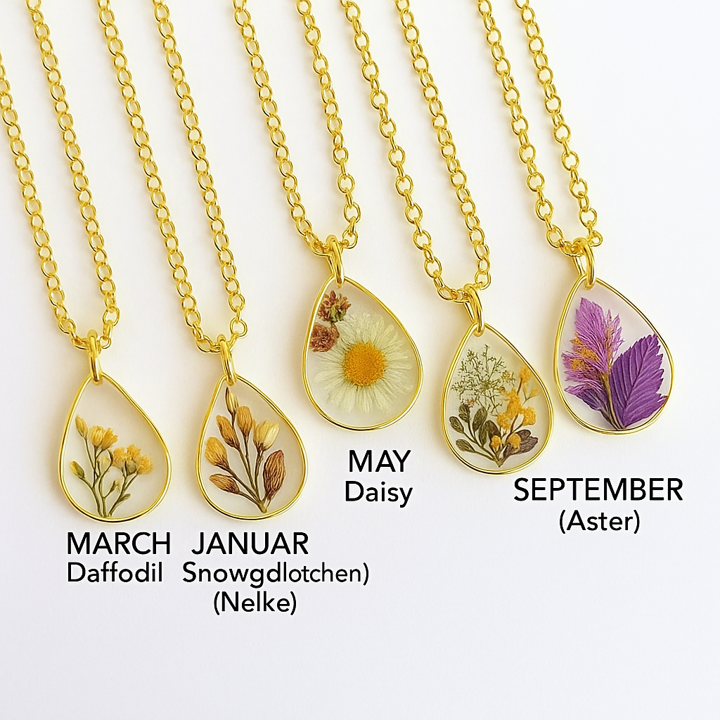 Birth flower necklace - dried flower resin jewelry