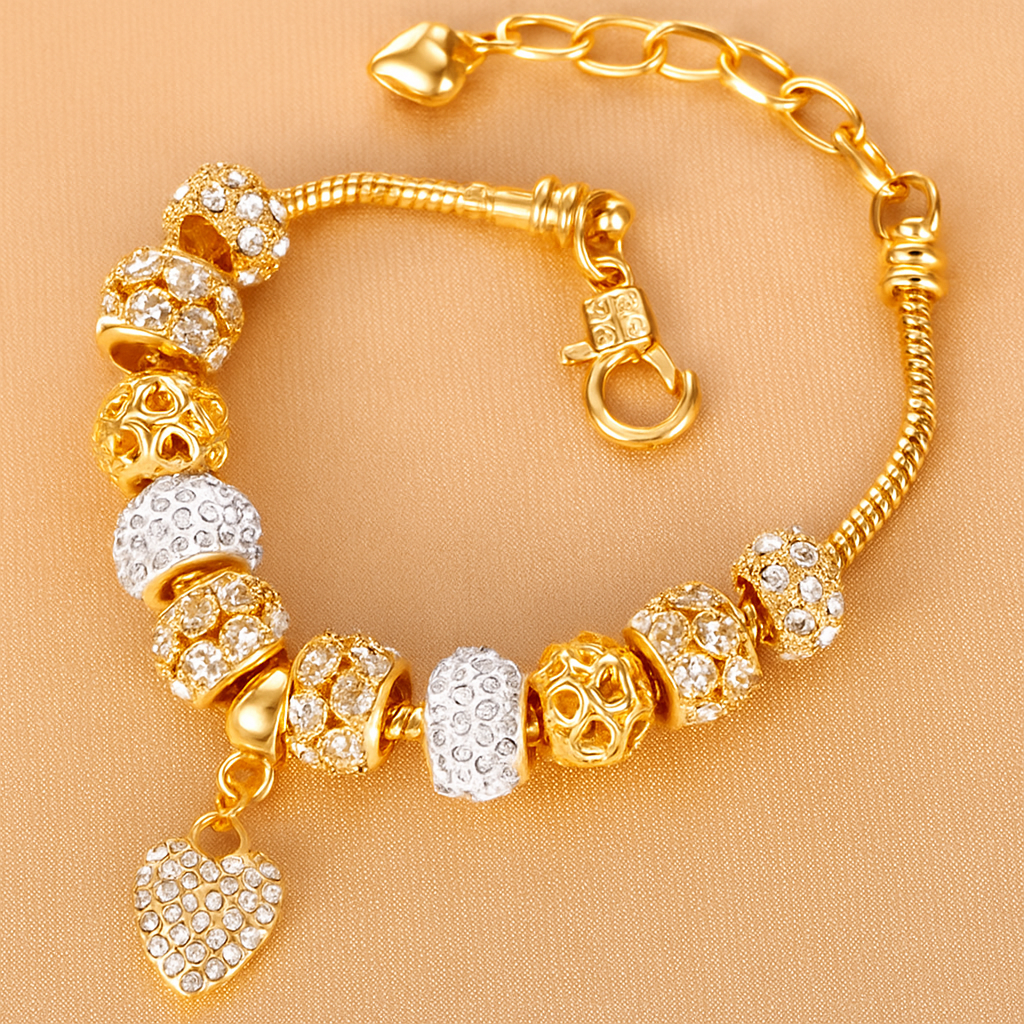 14K gold pearl bracelet with heart pendant