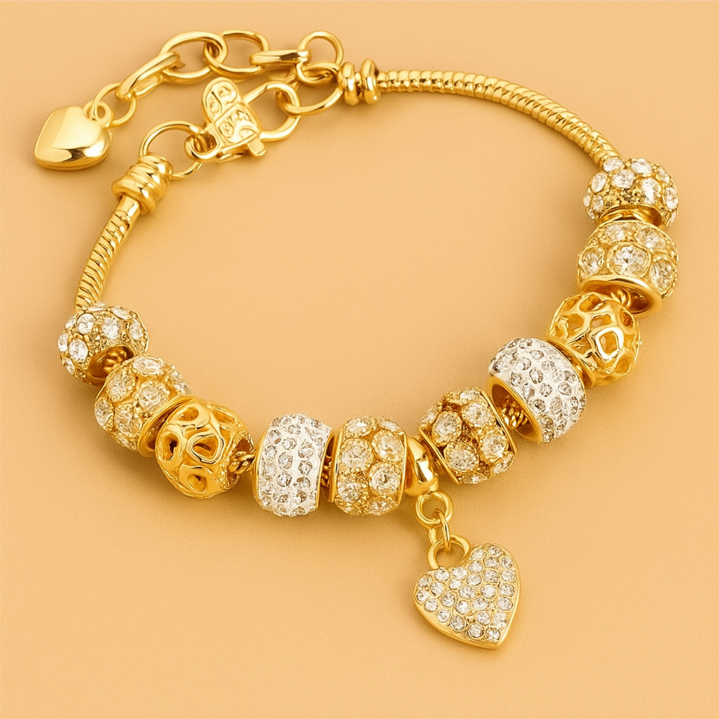 14K gold pearl bracelet with heart pendant