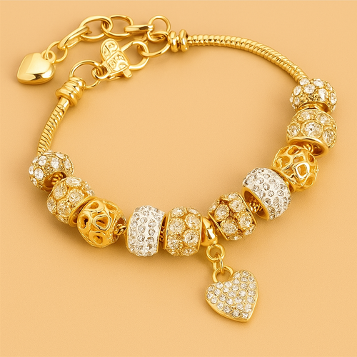 14K gold pearl bracelet with heart pendant