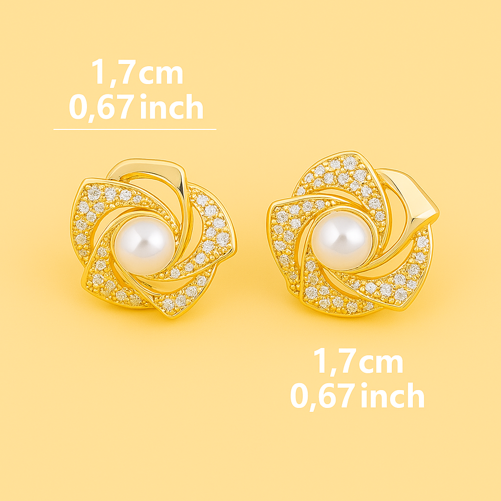 Beautiful hollow flower pearl stud earrings - zinc alloy design