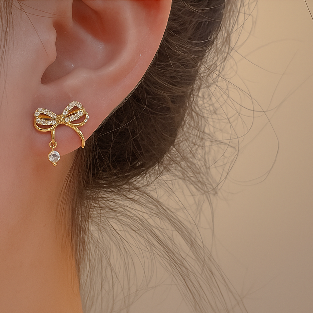 Elegant butterfly bow crystal earrings for women