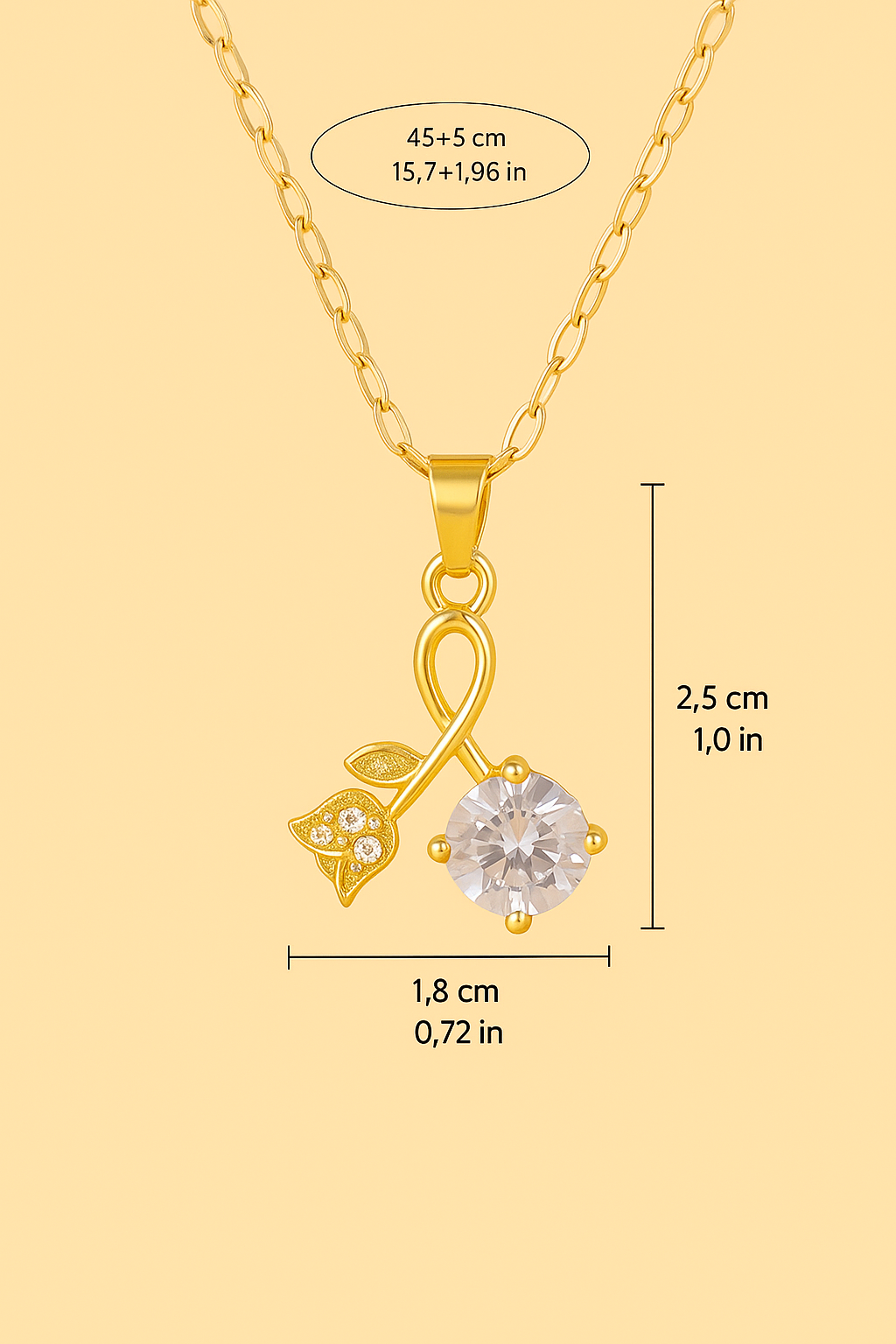 Romantic rose & cherry blossom zirconia pendant necklace