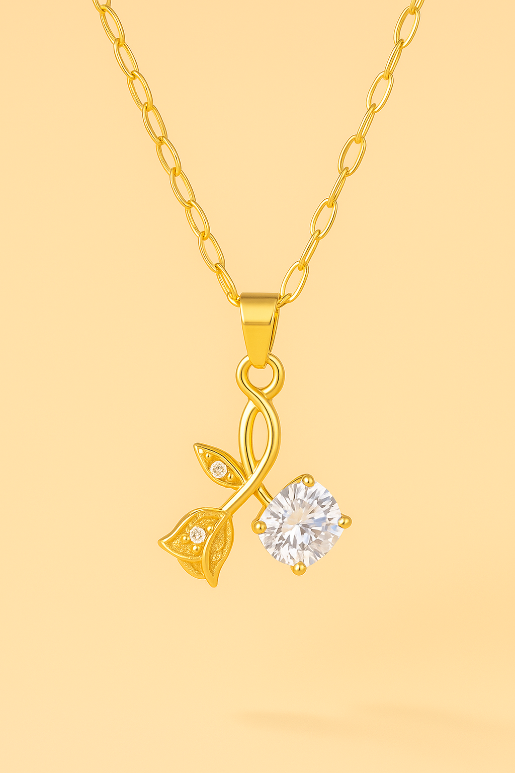 Romantic rose & cherry blossom zirconia pendant necklace