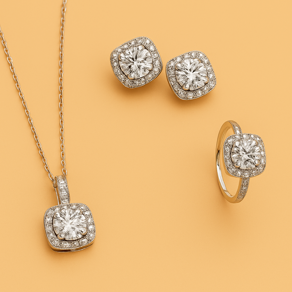 Elegant Zirconia Cubic Jewelry Set - Earrings, Pendant Necklace and Ring for Ladies