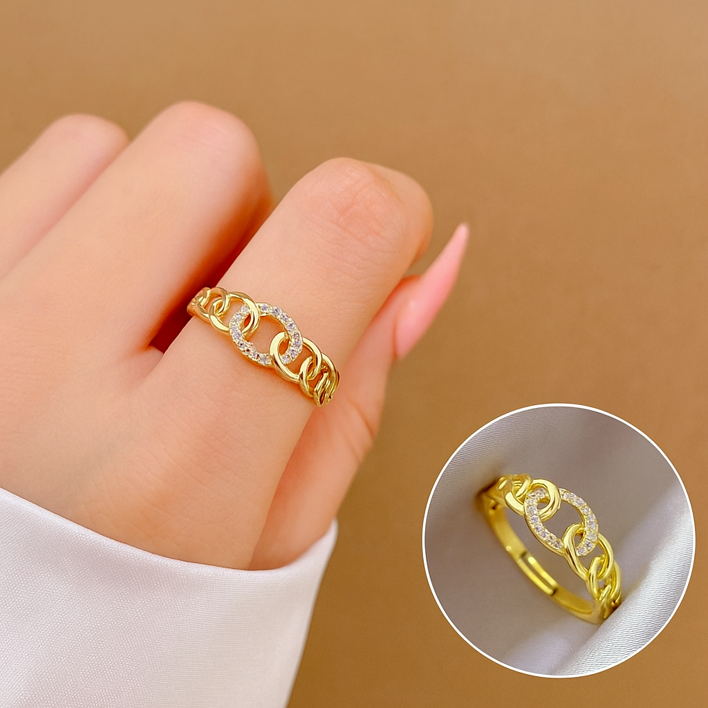 Zirconia shackle ring - Elegant 18K gold-plated jewelry