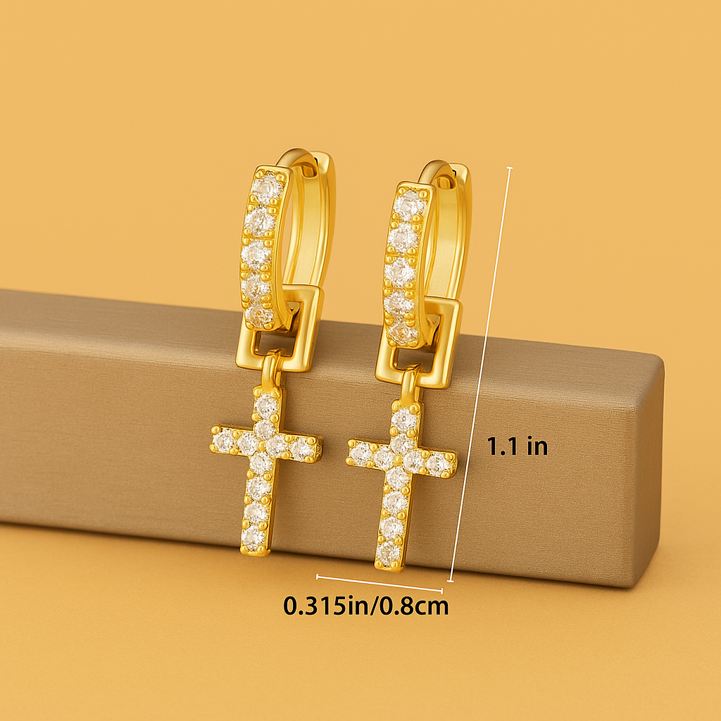 Precious Sparkling Gold Cross Earrings