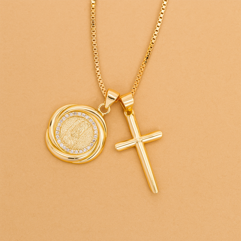 Zirconia Maria pendant necklace - Detachable cross charm