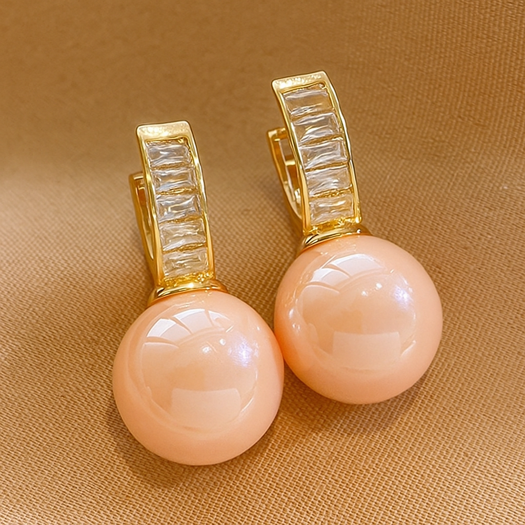 Chic hoop earrings with pink pearl