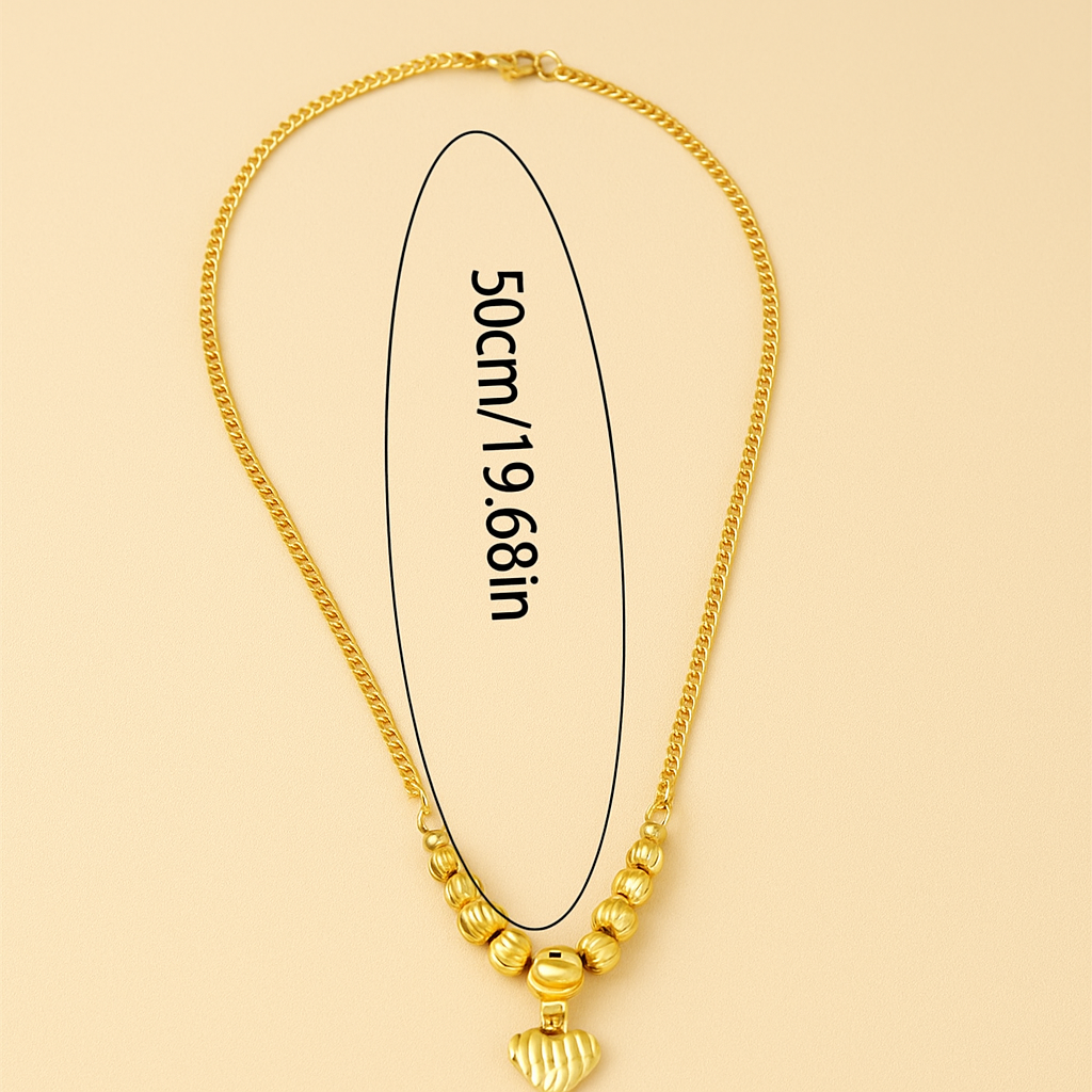 Chic Beaded Heart Pendant Necklace - 24K Gold Gold Plated