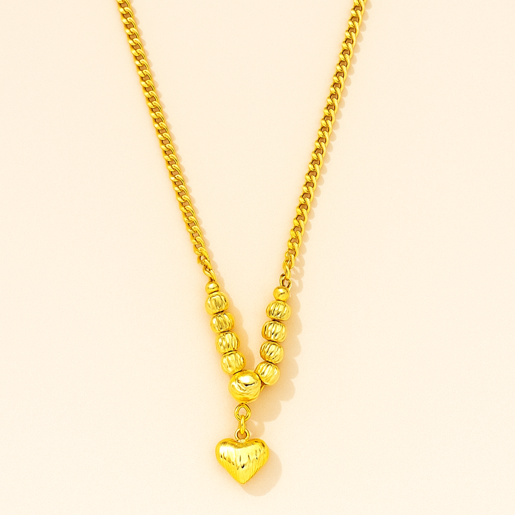 Chic Beaded Heart Pendant Necklace - 24K Gold Gold Plated