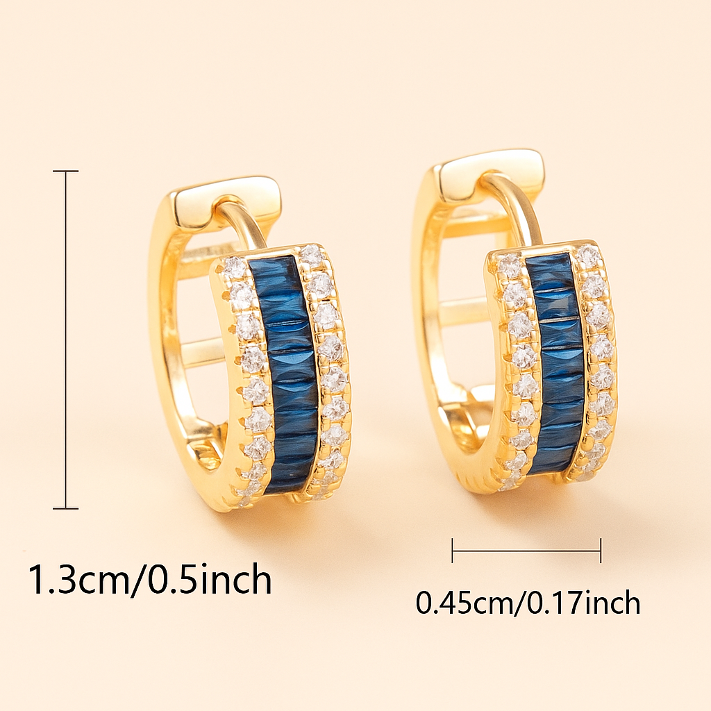 Blue Square Hoop Earrings with White Cubic Zirconia