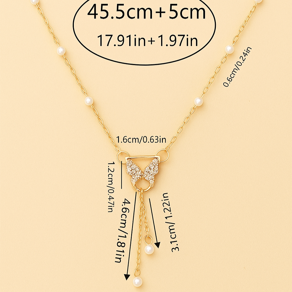 Elegant Butterfly Pendant Necklace with Faux Pearls