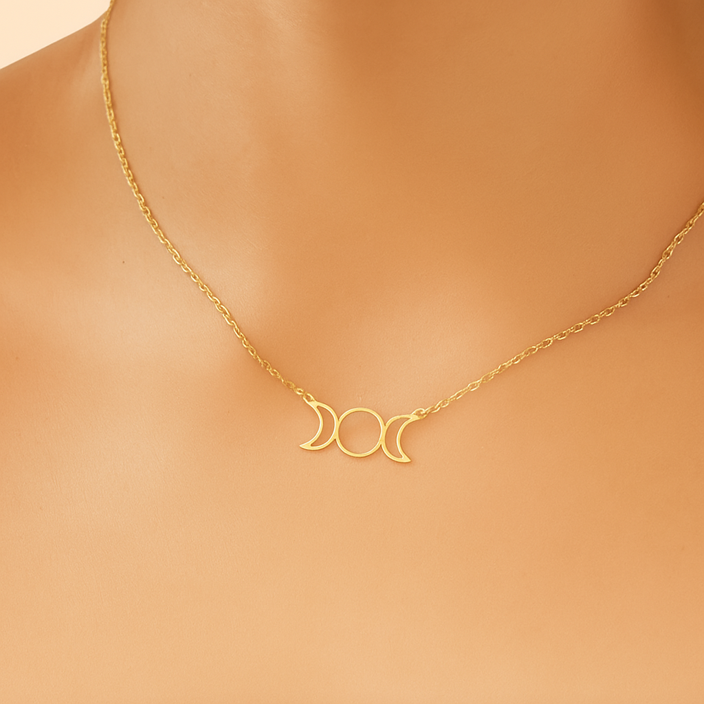 Gold-Plated Triquetra & Moon Phase Pendant – Vintage-Inspired Design