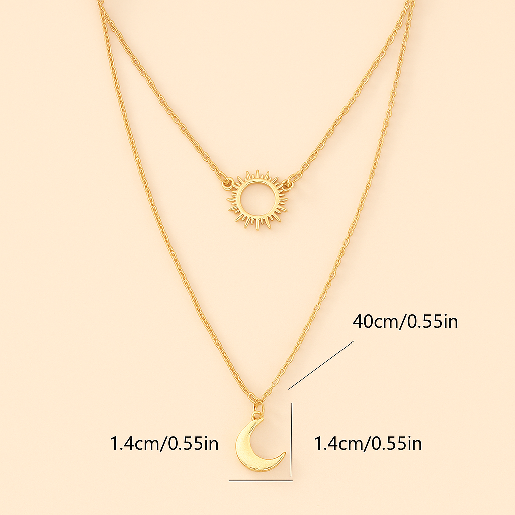 2pcs Elegant Sun & Moon Pendant Necklace Set