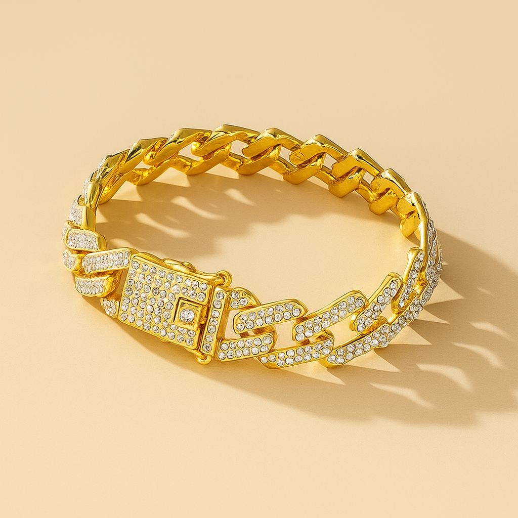 Bold Cuban Link Bracelet with Sparkling Water Drill Accents