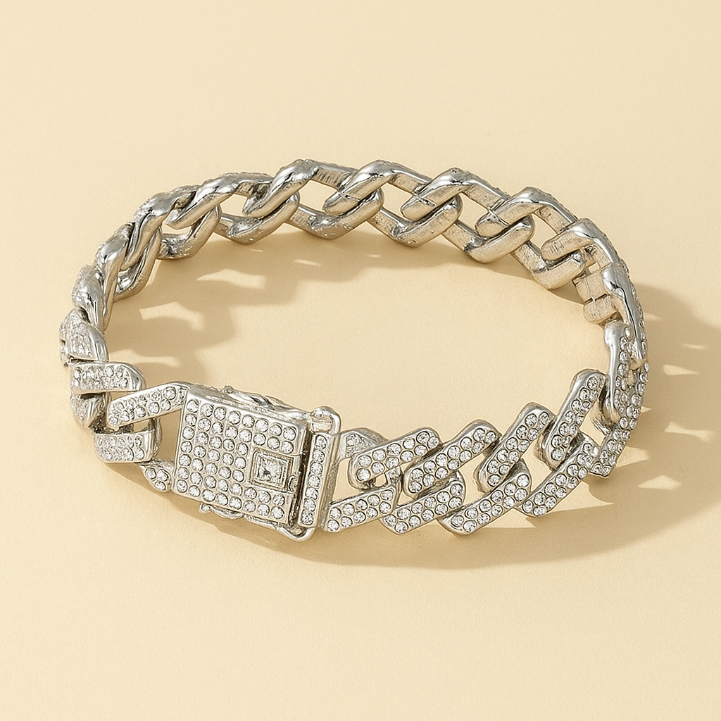 Bold Cuban Link Bracelet with Sparkling Water Drill Accents
