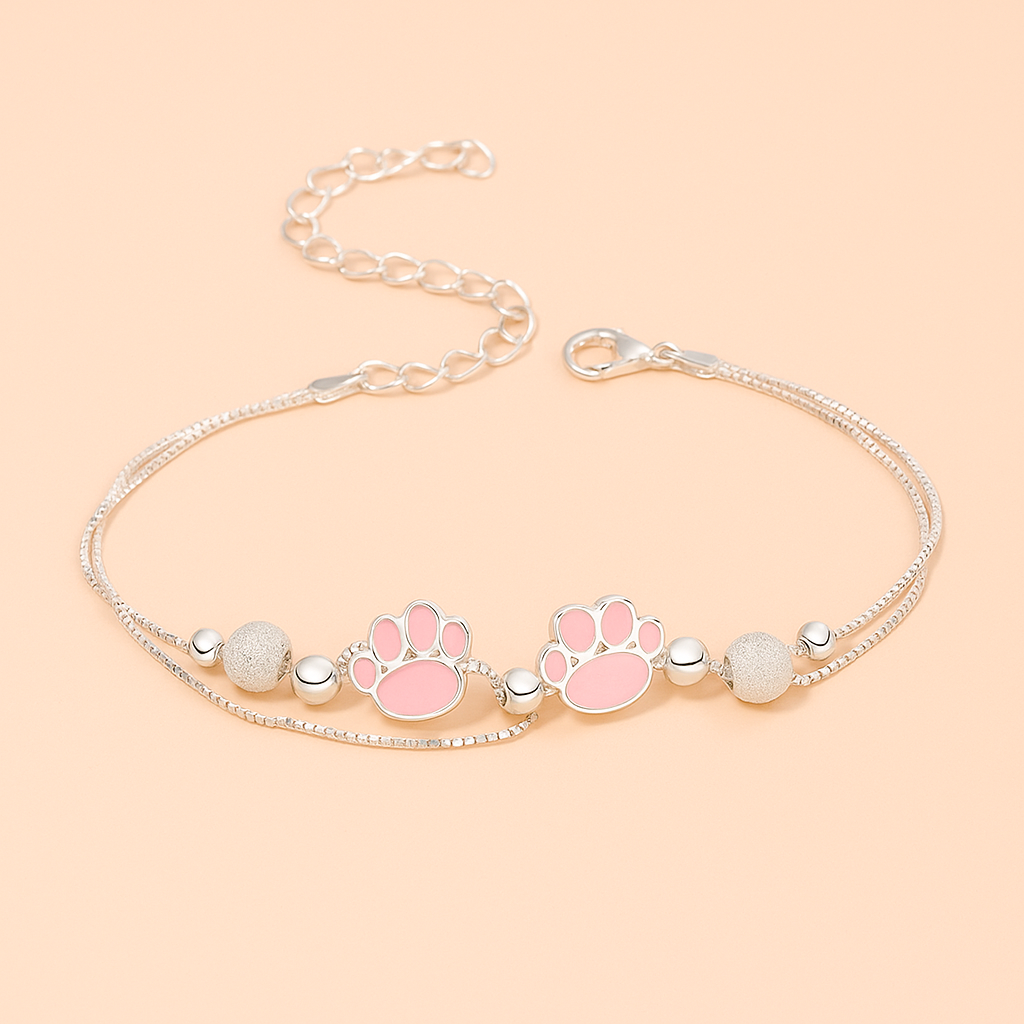 Double-Layer Star & Cat Paw Bracelet with Beaded Charm