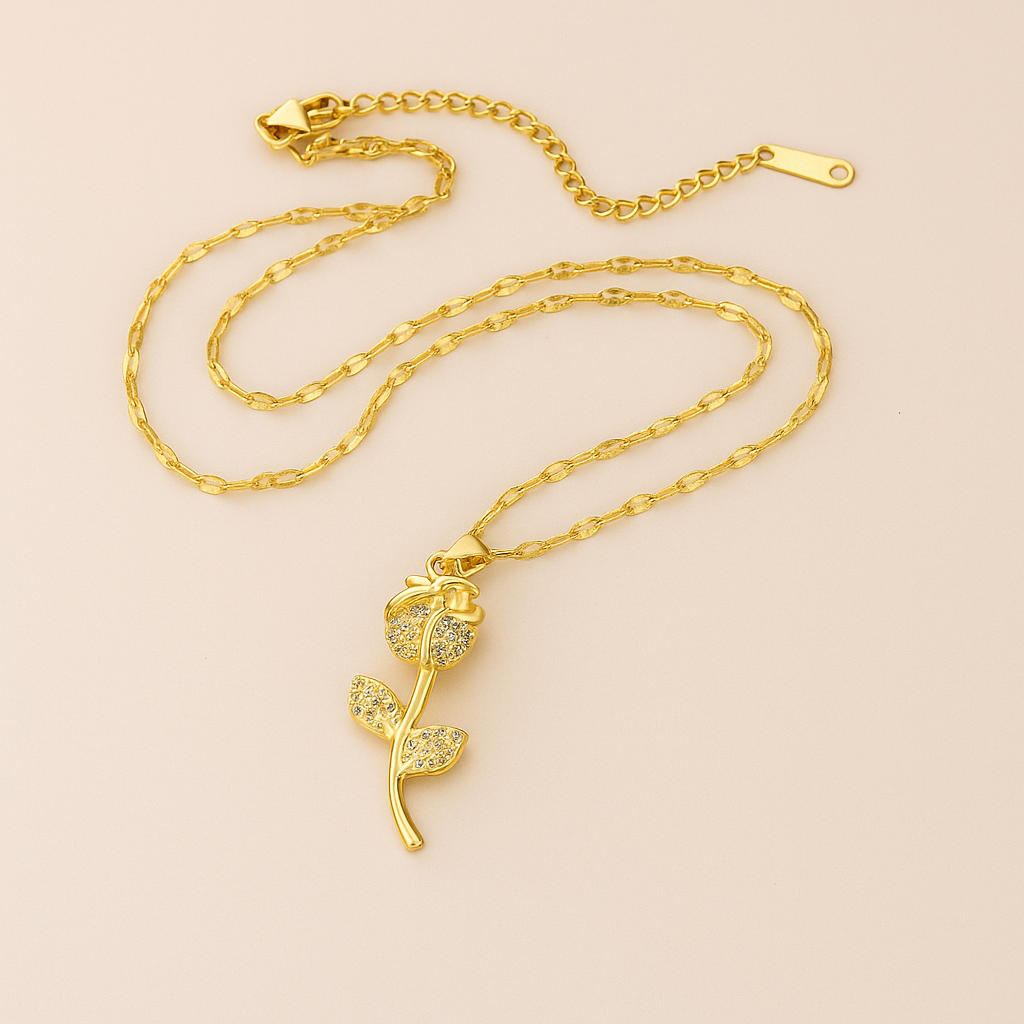 Graceful Rose Necklace with Dazzling Cubic Zirconia Accents