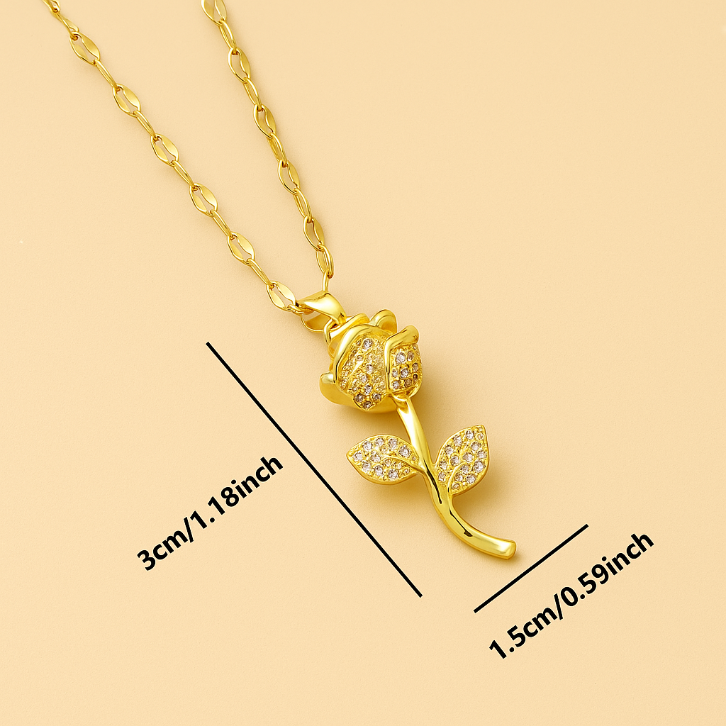Graceful Rose Necklace with Dazzling Cubic Zirconia Accents