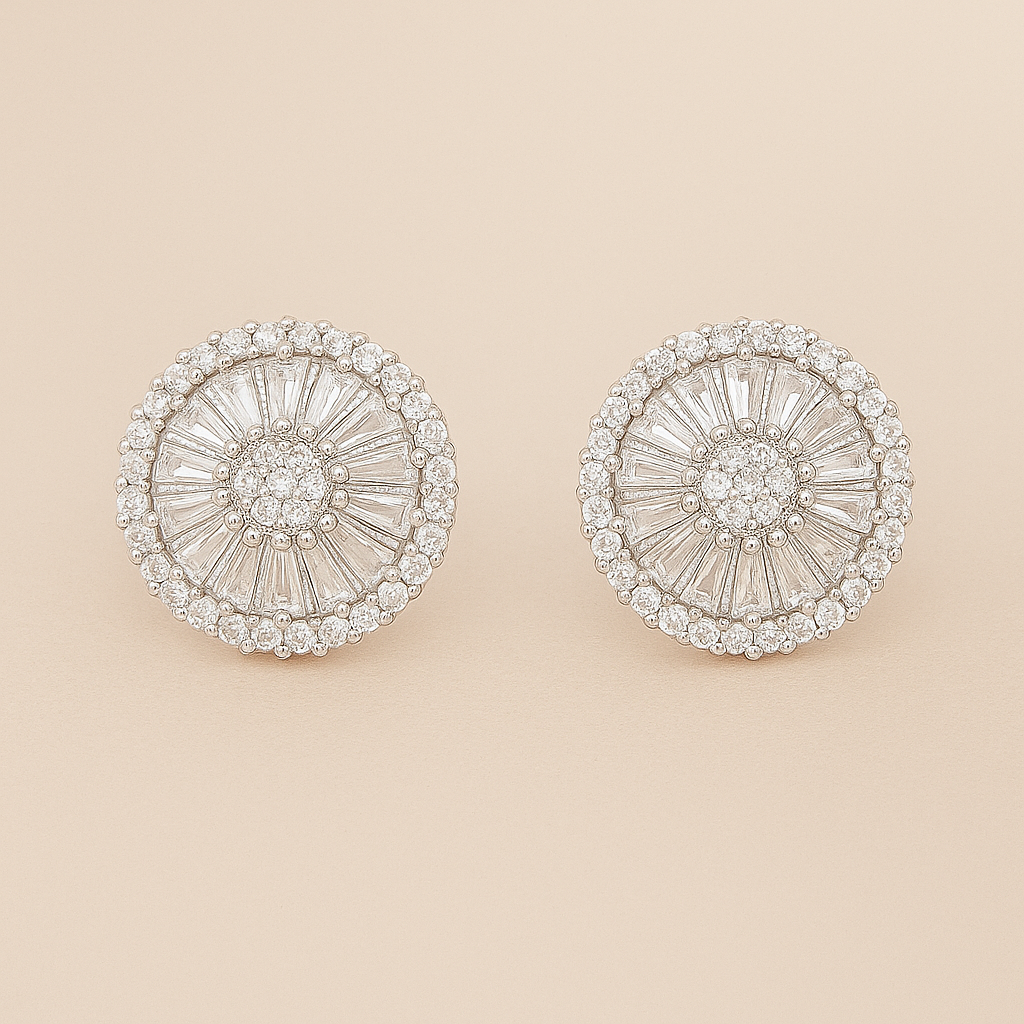 14K Gold-Plated Geometric Stud Earrings with Sparkling Synthetic Zirconia