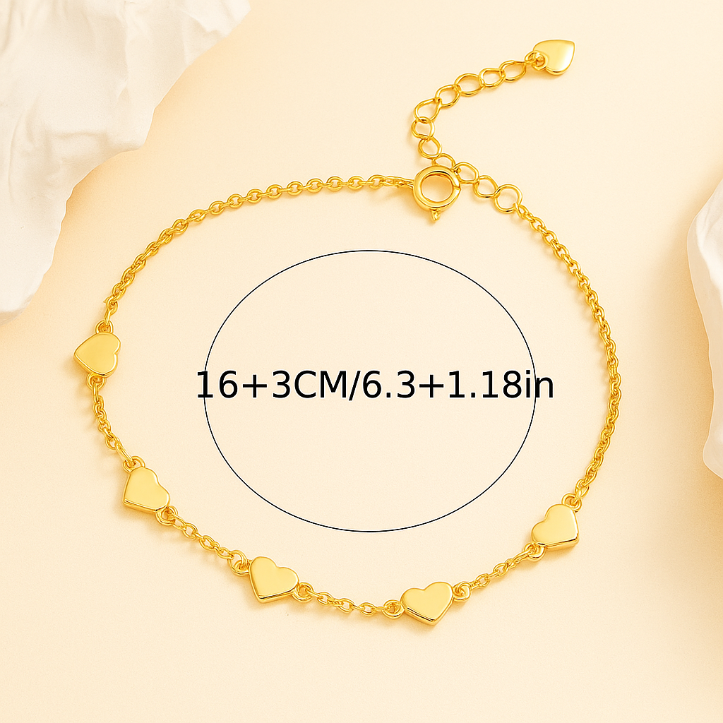 Dainty Heart Charm Bracelet – Minimalist Style with Plated Finish