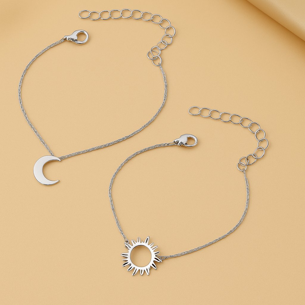 Celestial Duo: Sun and Moon Bracelet Set – Elegant 2-Piece Jewelry