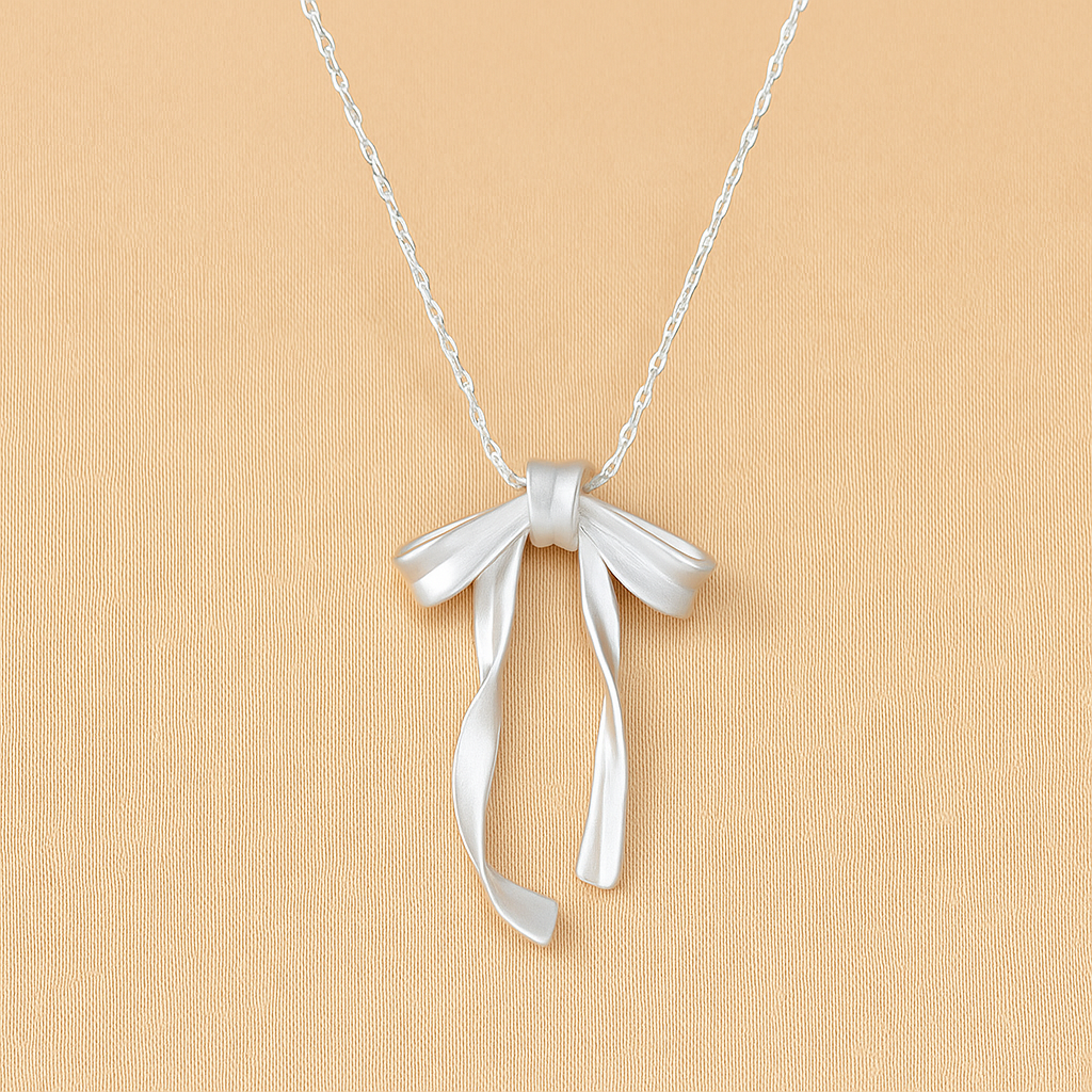 Graceful Ribbon Bow Necklace – Sparkling Synthetic Stone Detail