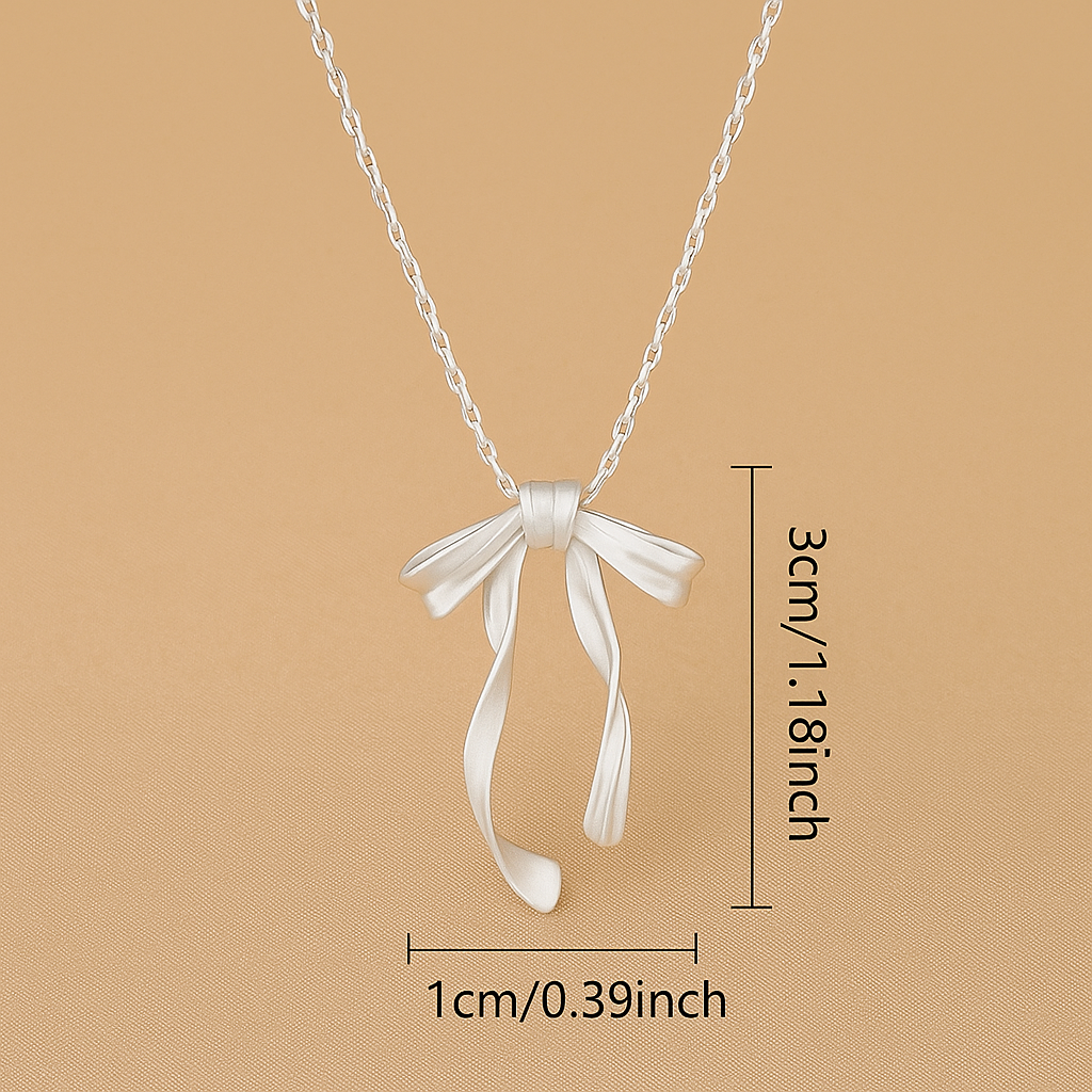 Graceful Ribbon Bow Necklace – Sparkling Synthetic Stone Detail