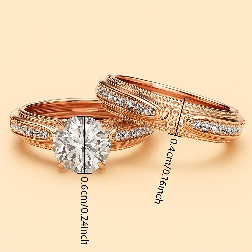Elegant Rose Gold Engagement Ring Set with Synthetic Diamonds