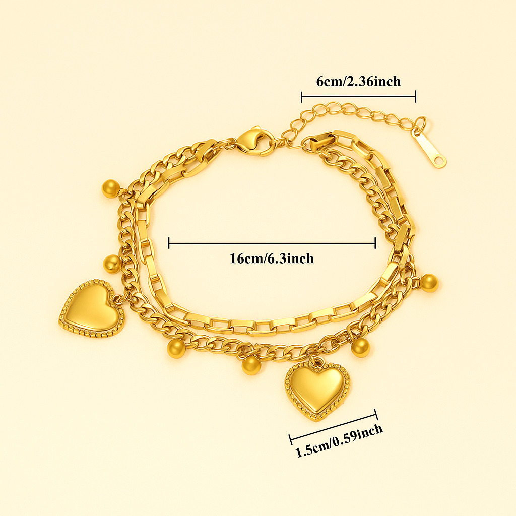 Golden Double-Layer Bracelet – Featuring Delicate Love Pendant