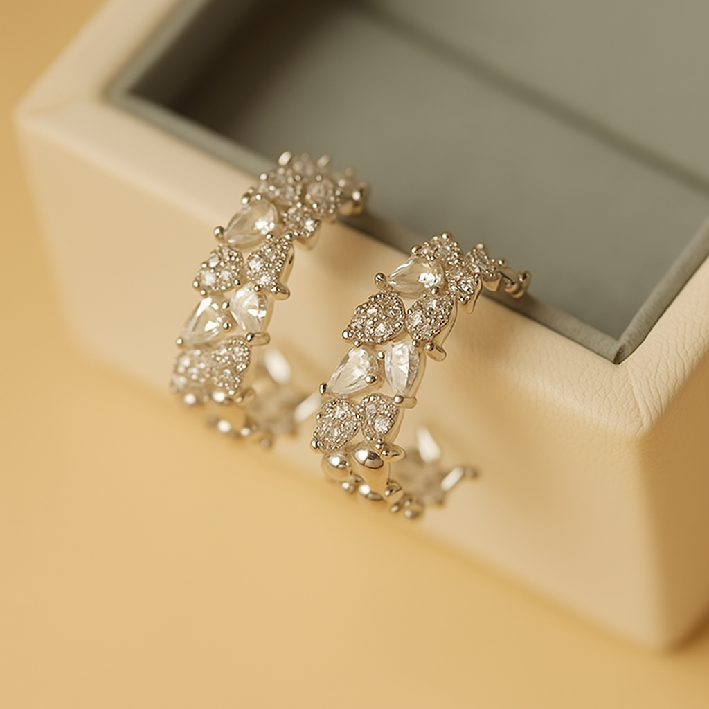 Elegant Women's Circular Earrings – Embellished with Sparkling Zirconia