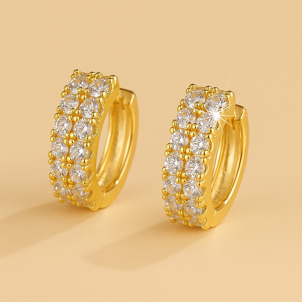 Golden Duo Hoop Earrings – 18K Gold Plated with Sparkling Zirconia