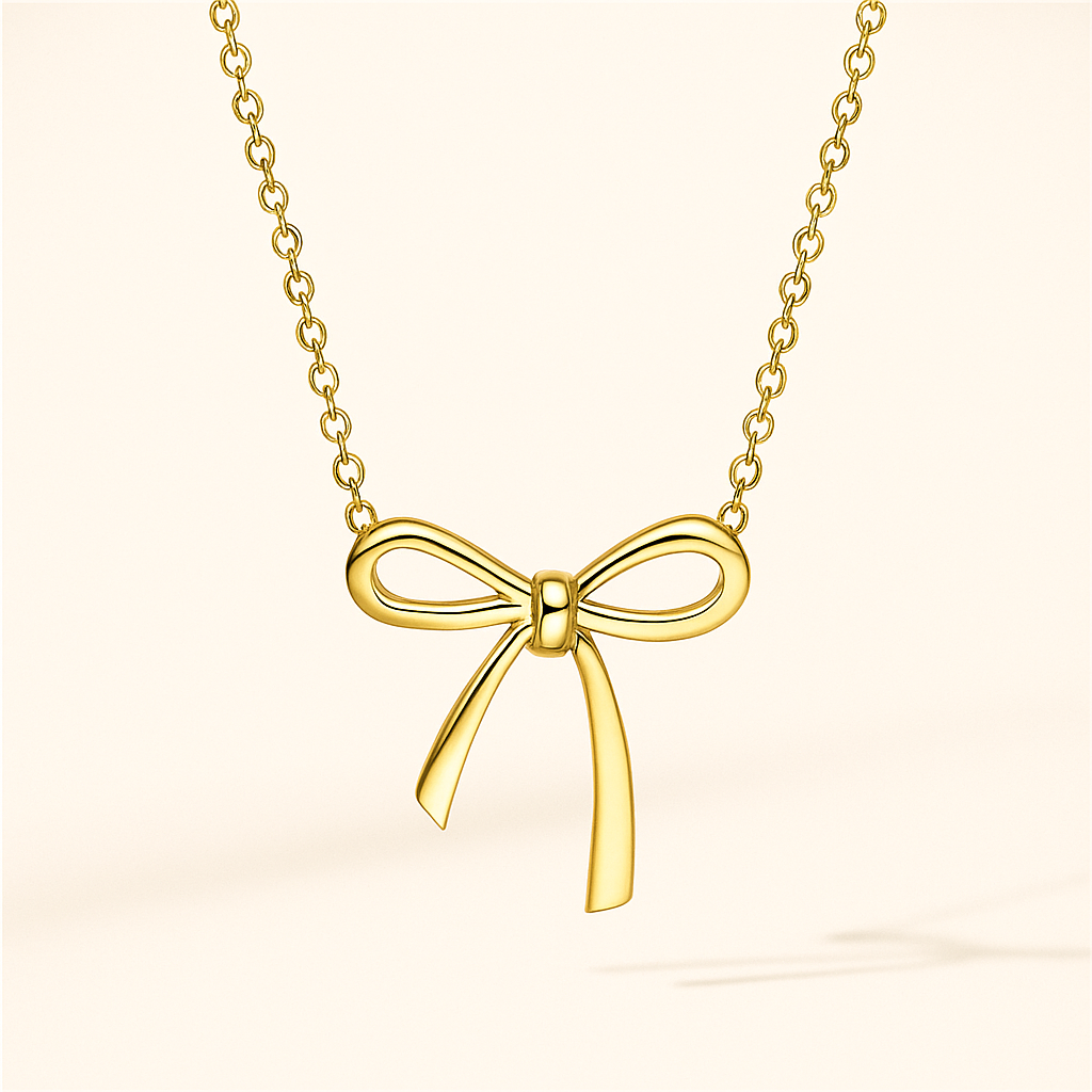 Elegant Gold Bow Necklace – CharmKnot Design with Refined Shine