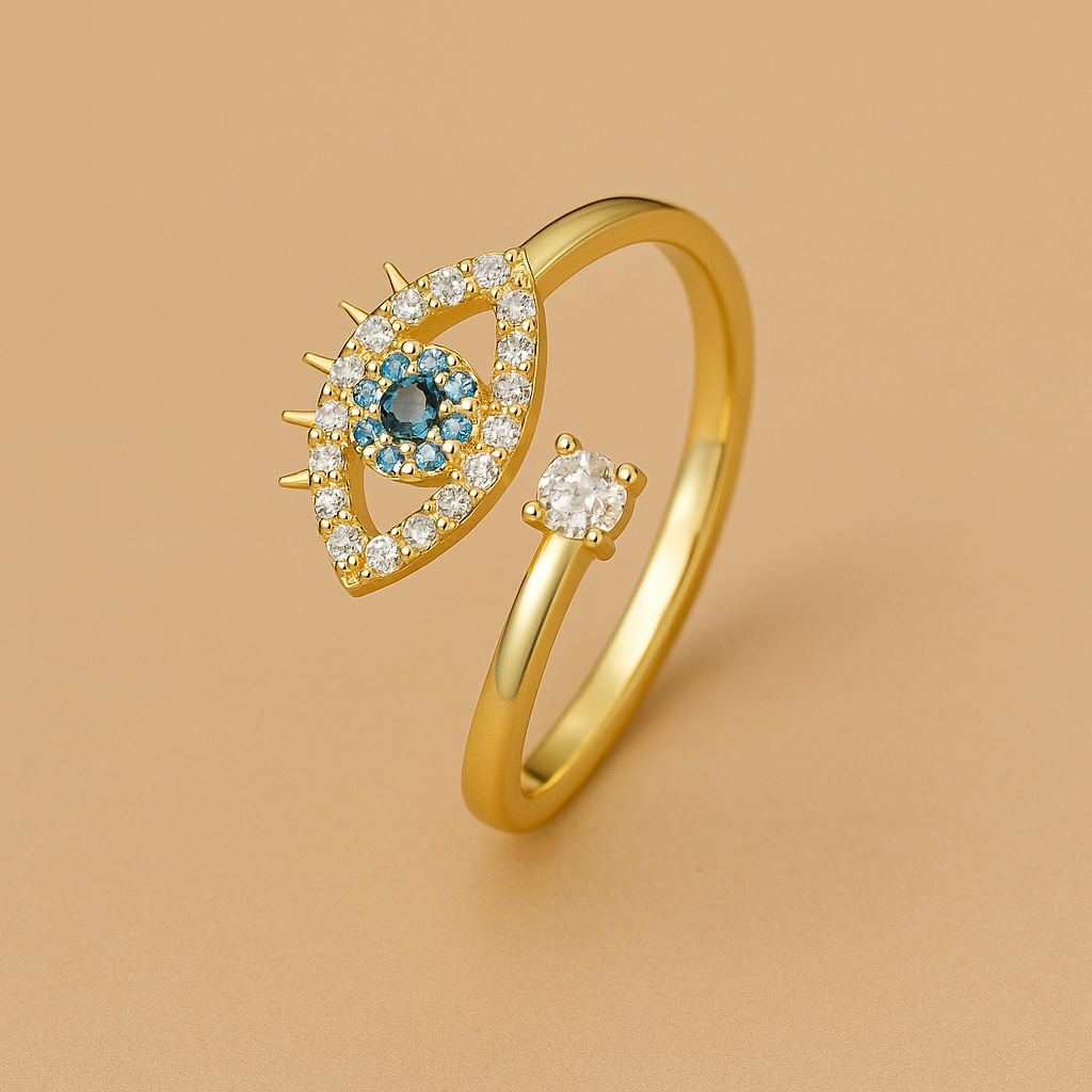 Mystic Eye Ring with Blue Gem – Celestial Design for Symbolic Elegance