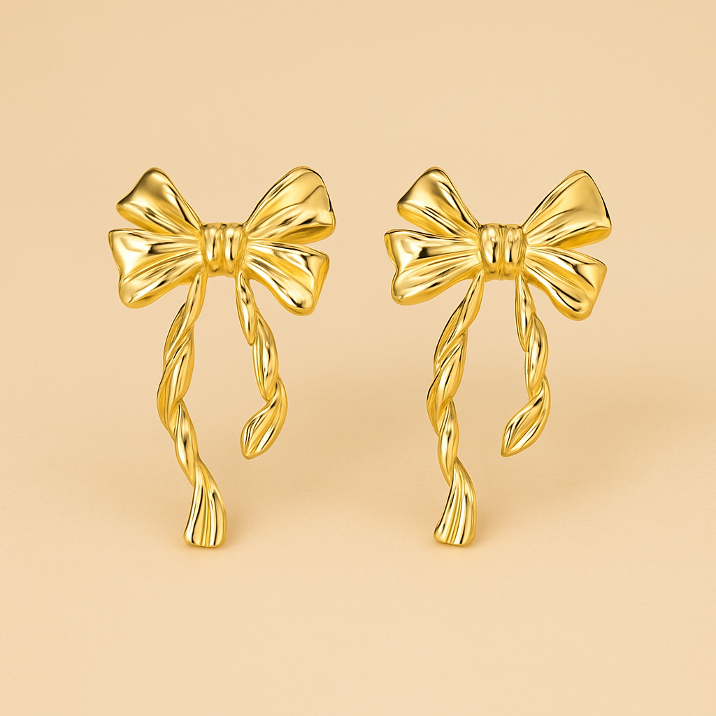 TwinkleTies – Golden Bowknot Stud Duo for Effortless Charm