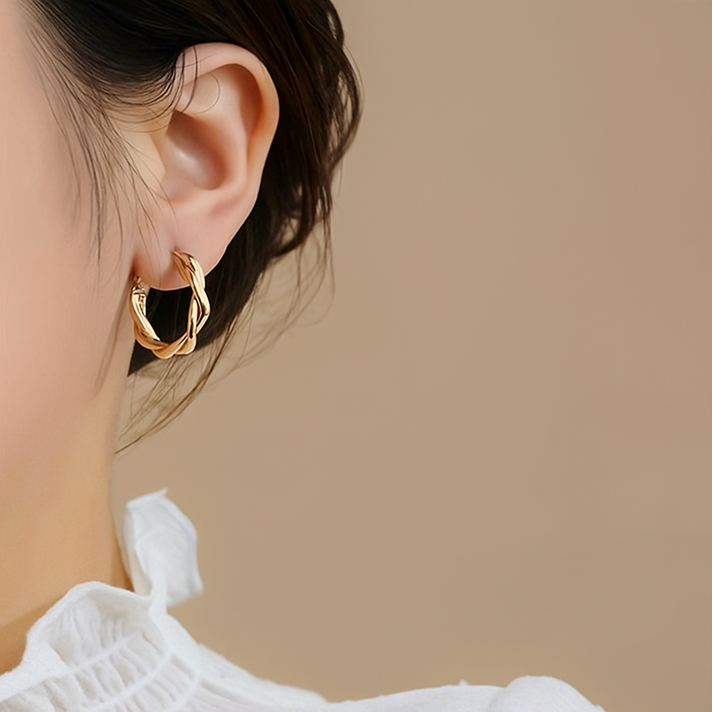 Elegant Gold-Tone Twisted Hoop Earrings