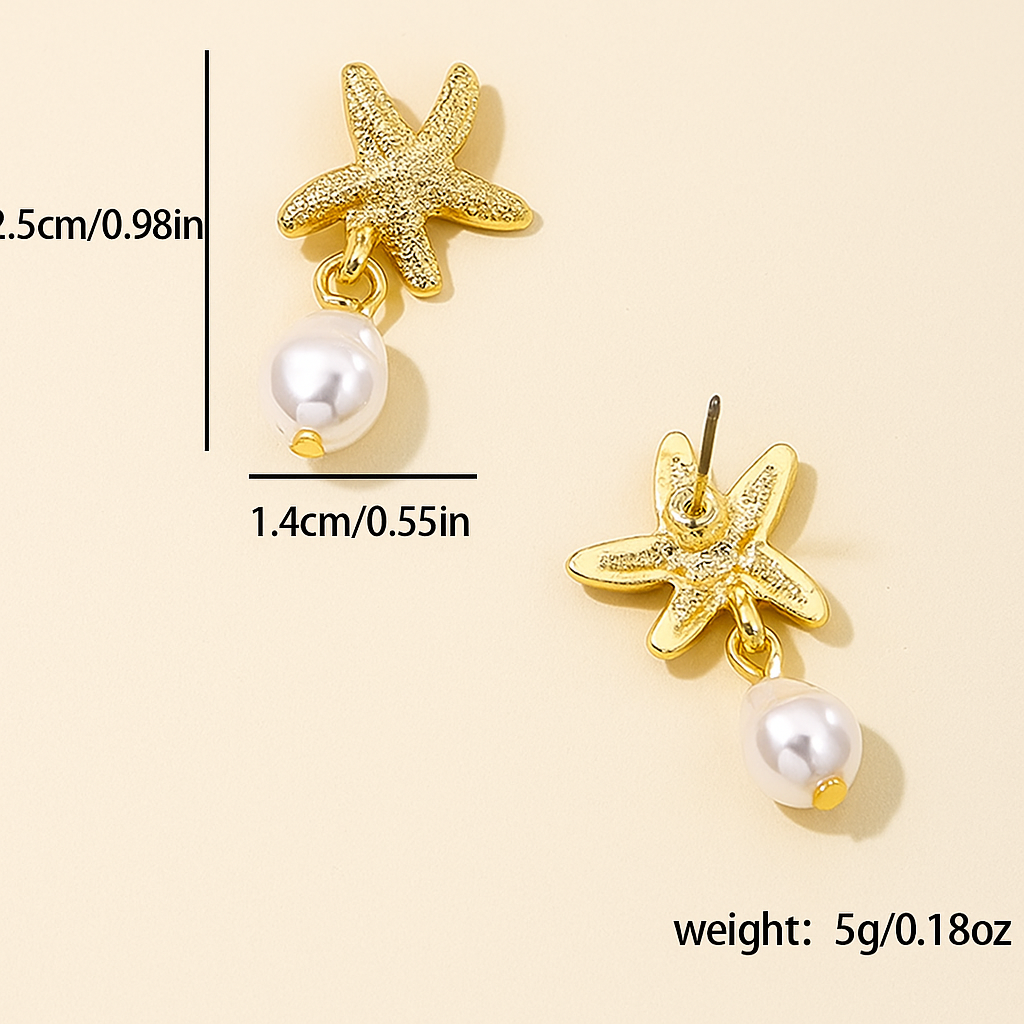 Faux Pearl Starfish Earrings with Tassels