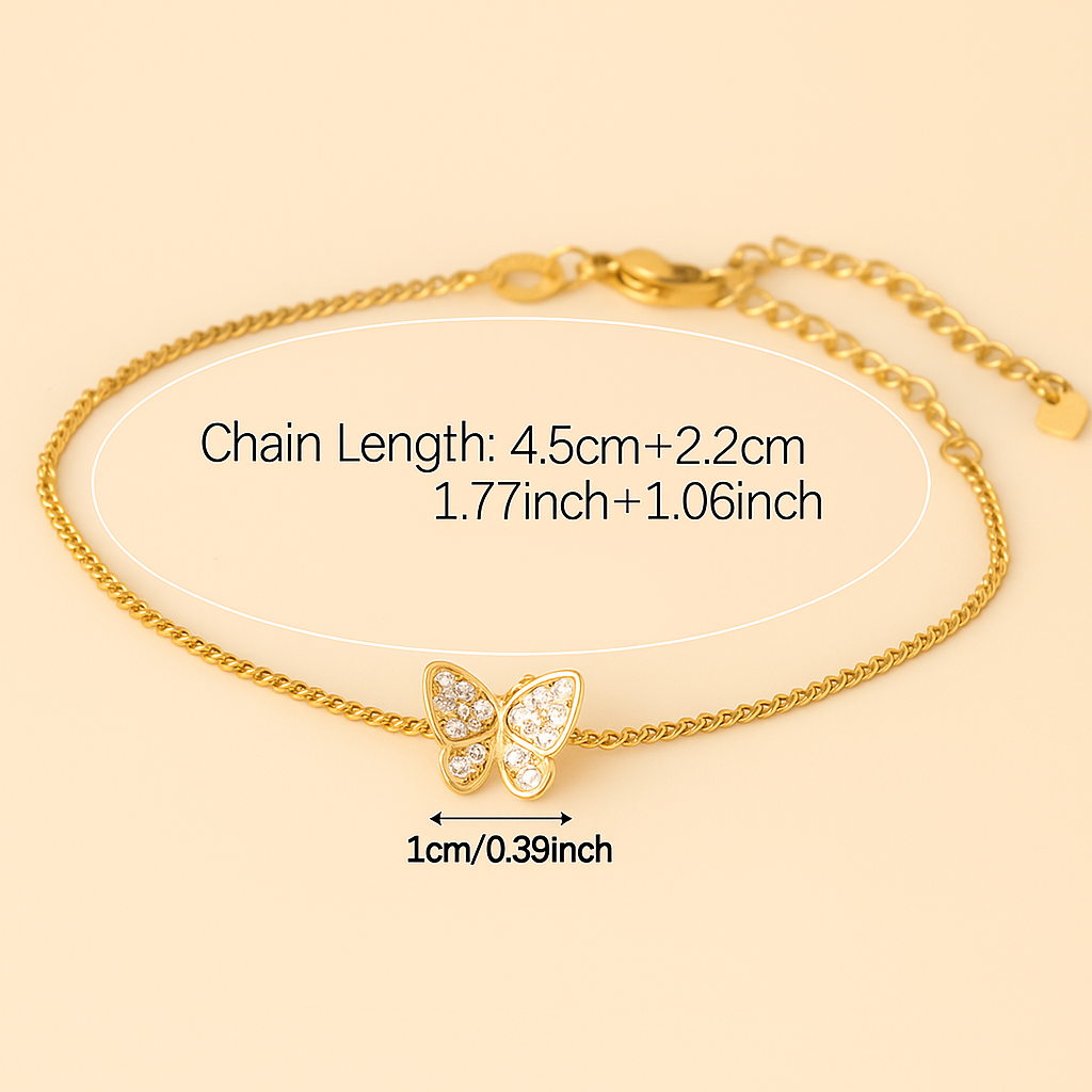 Elegant Gold-Toned Butterfly Bracelet with Sparkling Zirconia