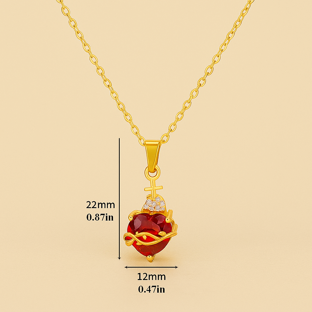 Gothic Red Heart Necklace with Synthetic Zirconia Accents