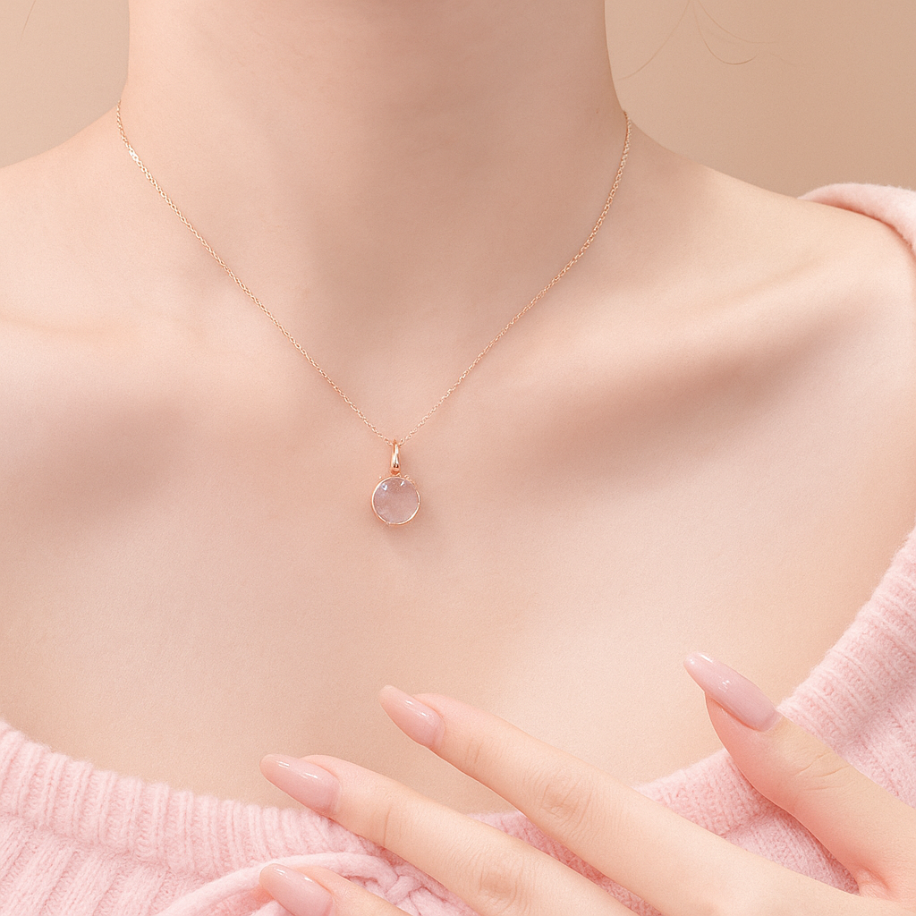 Pink Crystal Cherry Blossom Pendant – Elegant Clavicle Necklace