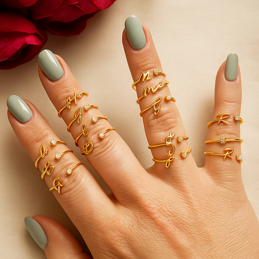Customizable A–Z Initial Rings for Women – Adjustable Fit