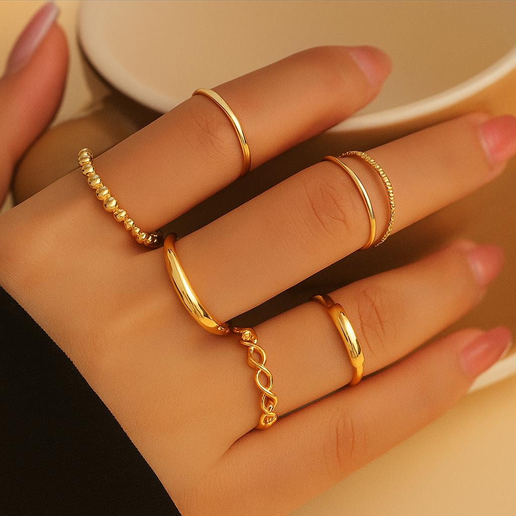 6-Piece Vintage Iron Ring Set for Women – Twisted & Stackable Designs