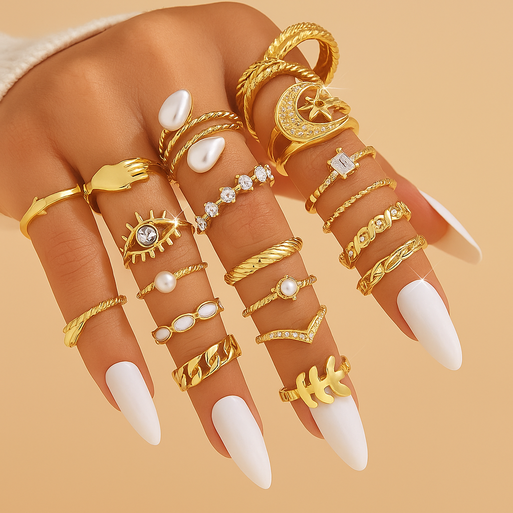 22-Piece Vintage Stacking Ring Set – Boho-Inspired & Elegant Styles