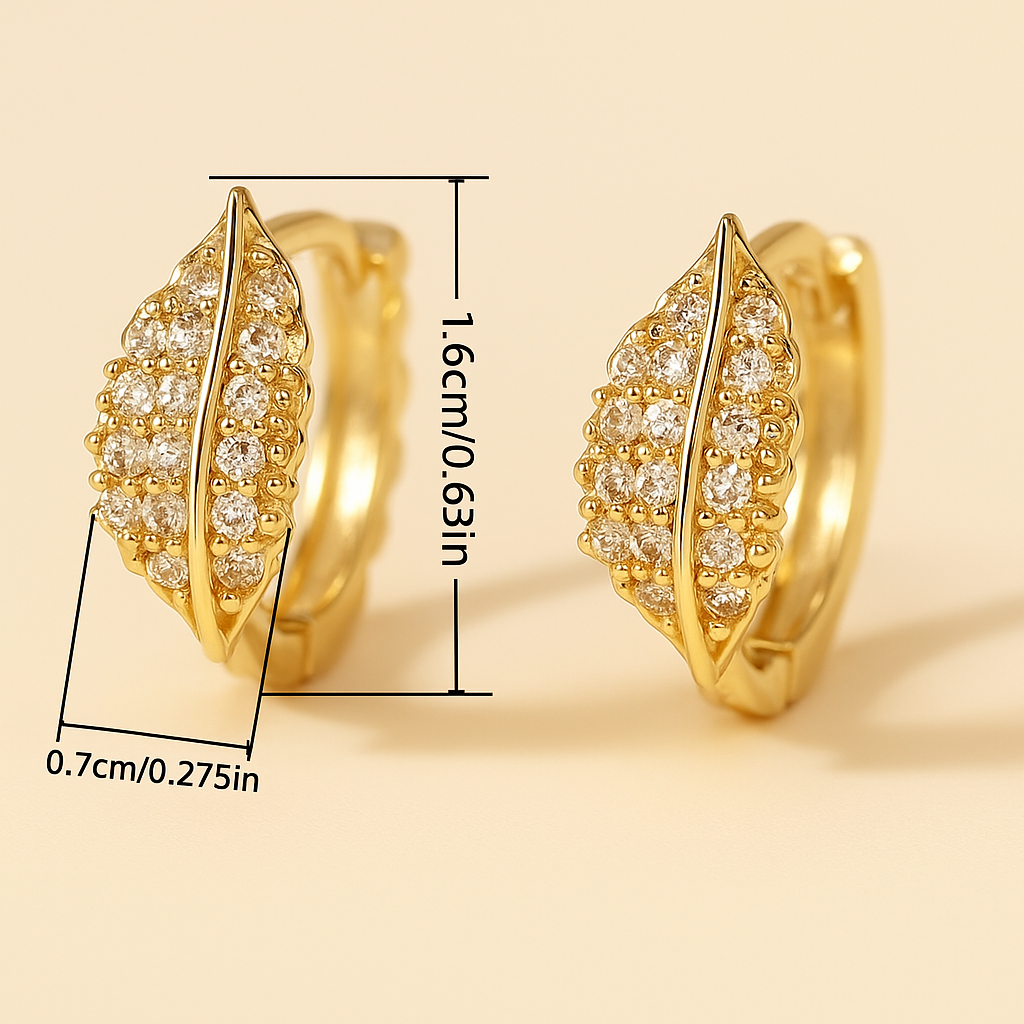 Gold Leaf Hoop Earrings – Elegant Design with Zirconia Accents