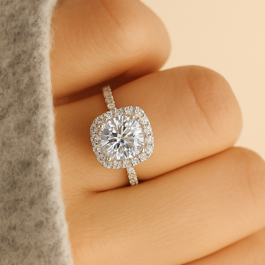 Square Halo Ring – Sparkling Lab-Created Zirconia Centerpiece